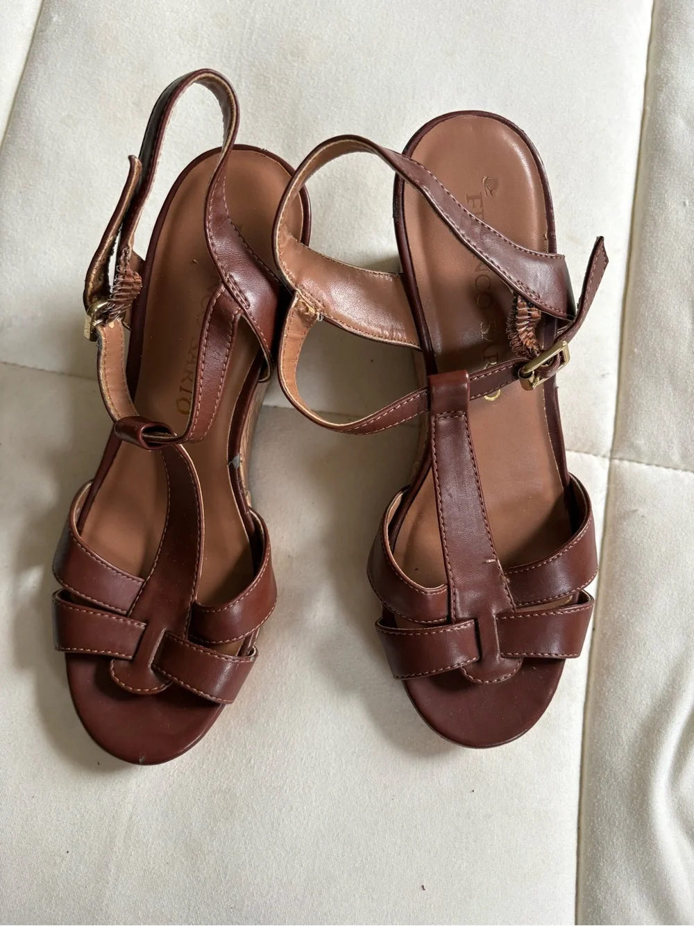 Franco Sarto Women's Brown Cork Wedge Sandals - Size 6